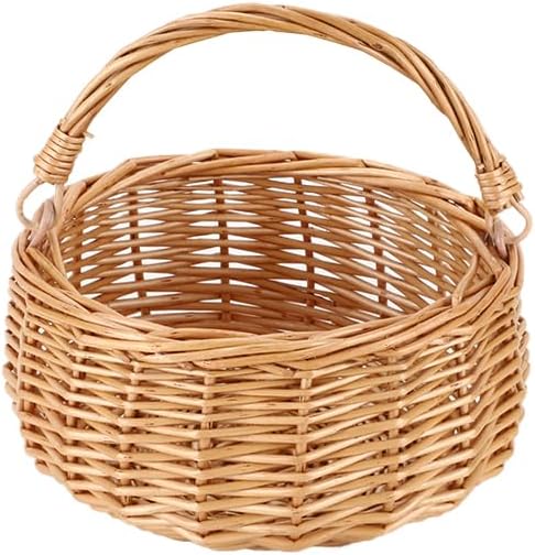 Small Gift Wicker Picnic Basket with Handle,Willow Flower Girl Basket for Weddings,Garden and Home Decor -Wicker Storage Basket-Natural