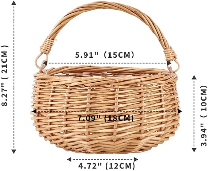 Small Gift Wicker Picnic Basket with Handle,Willow Flower Girl Basket for Weddings,Garden and Home Decor -Wicker Storage Basket-Natural