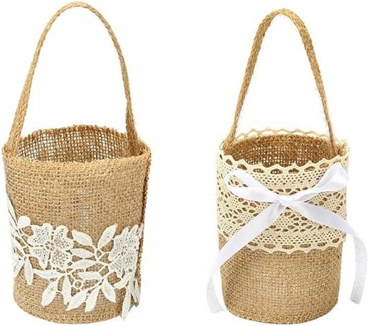 Burlap Flower Basket Wedding Candy Gift Basket for Wedding Ceremony Party Christmas