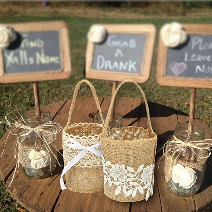 Burlap Flower Basket Wedding Candy Gift Basket for Wedding Ceremony Party Christmas
