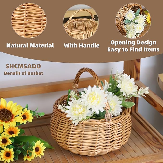 Small Gift Wicker Picnic Basket with Handle,Willow Flower Girl Basket for Weddings,Garden and Home Decor -Wicker Storage Basket-Natural