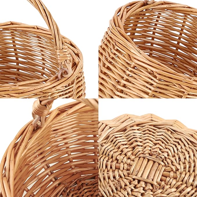 Small Gift Wicker Picnic Basket with Handle,Willow Flower Girl Basket for Weddings,Garden and Home Decor -Wicker Storage Basket-Natural