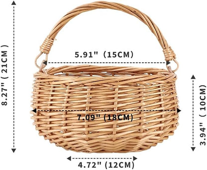Small Gift Wicker Picnic Basket with Handle,Willow Flower Girl Basket for Weddings，Garden and Home Decor -Wicker Storage Basket-Natural
