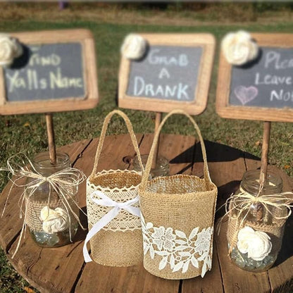 Burlap Flower Basket Wedding Candy Gift Basket for Wedding Ceremony Party Christmas